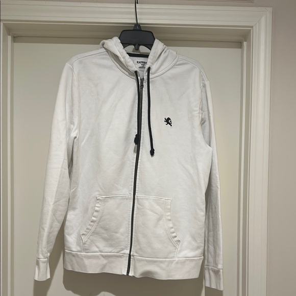Express White Zip-Up Hoodie with Logo - Picture 1 of 5